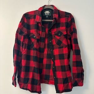 Roots Red and Black Flannel Button Up, Size Medium